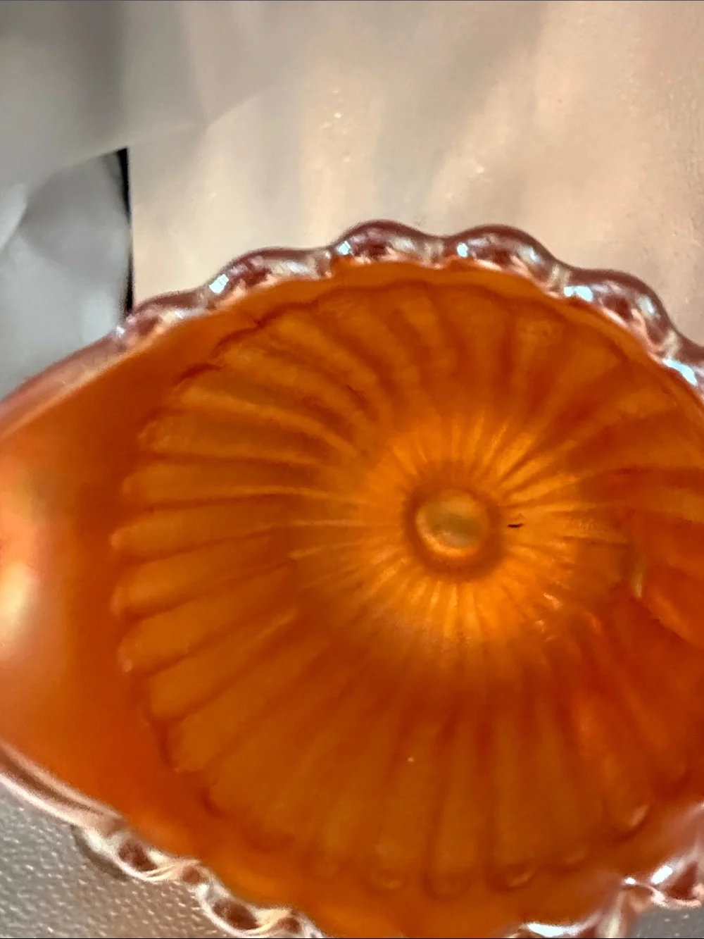 Vintage “Striped Rays” Carnival Glass sugar and creamer set.